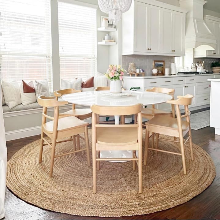 Handwoven Jute Braided Area Rug- Rustic Vintage Beige Reversible Rugs Eco Friendly Rugs for Bedroom Kitchen Living Room Farmhouse (Natural-6' Round)